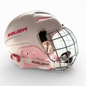 Bauer Lil Sport Hockey Helmet For Kids White Pink Cage Size 6-6 3/4 NWT
